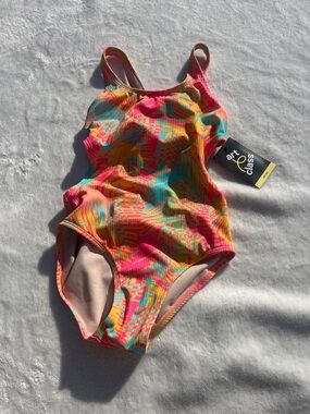 NWT art class Neon Girls' One-Piece Swimsuit with bikini back